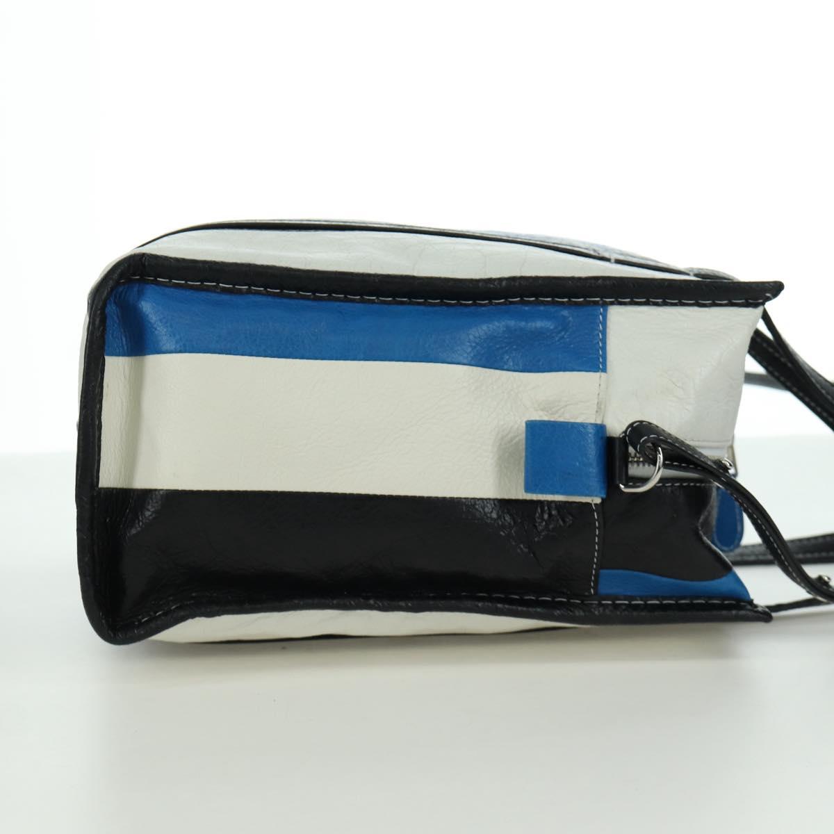 BALENCIAGA Bazaar Shopper S Bag Leather 2way Blue Silver 443096 Auth BSZ626V