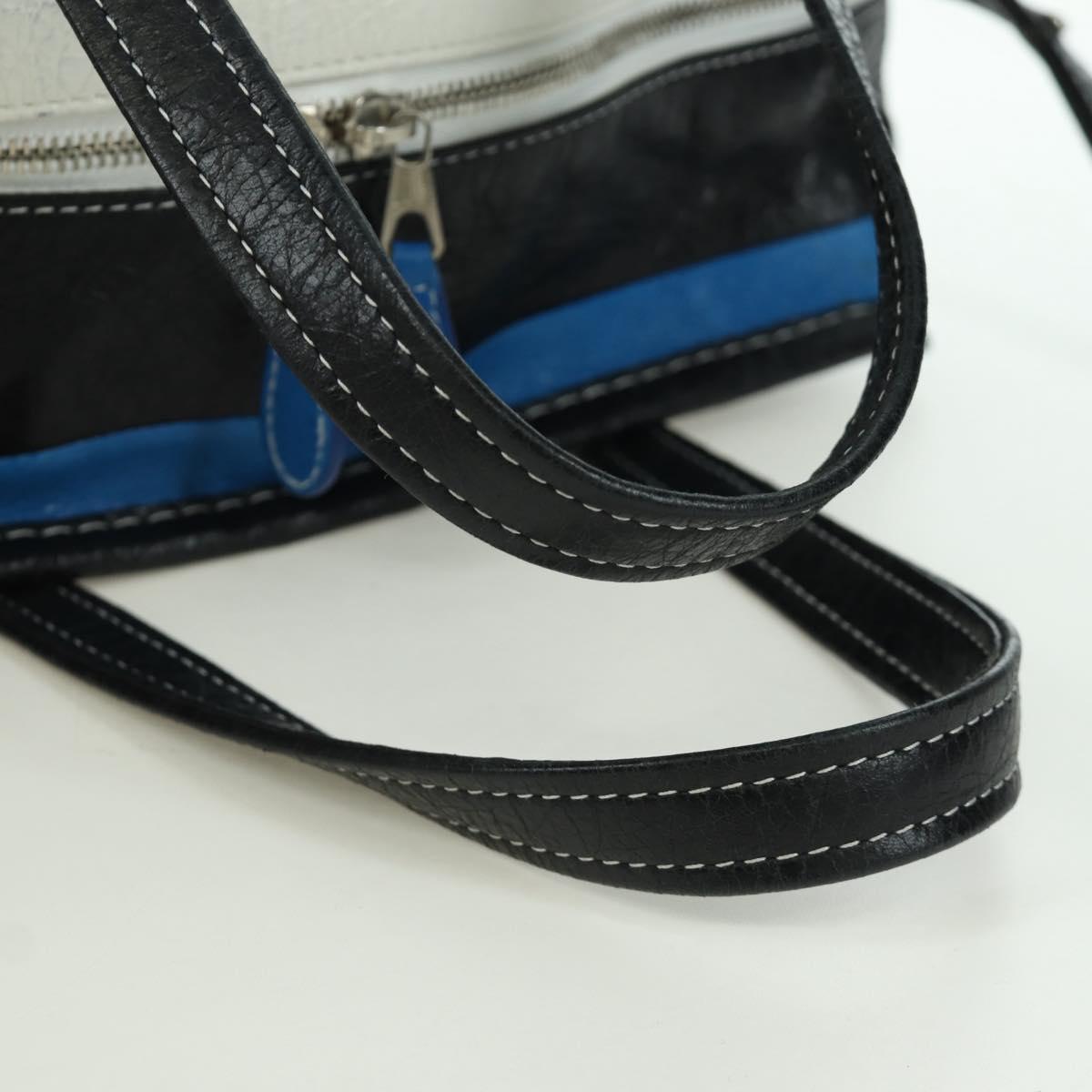 BALENCIAGA Bazaar Shopper S Bag Leather 2way Blue Silver 443096 Auth BSZ626V