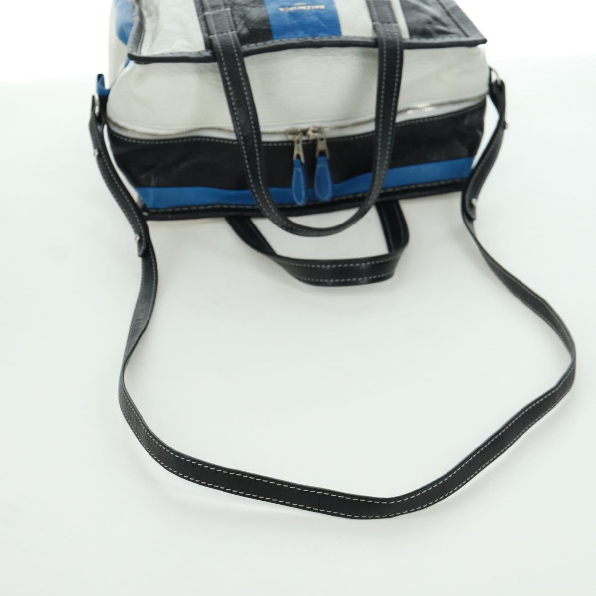 BALENCIAGA Bazaar Shopper S Bag Leather 2way Blue Silver 443096 Auth BSZ626V
