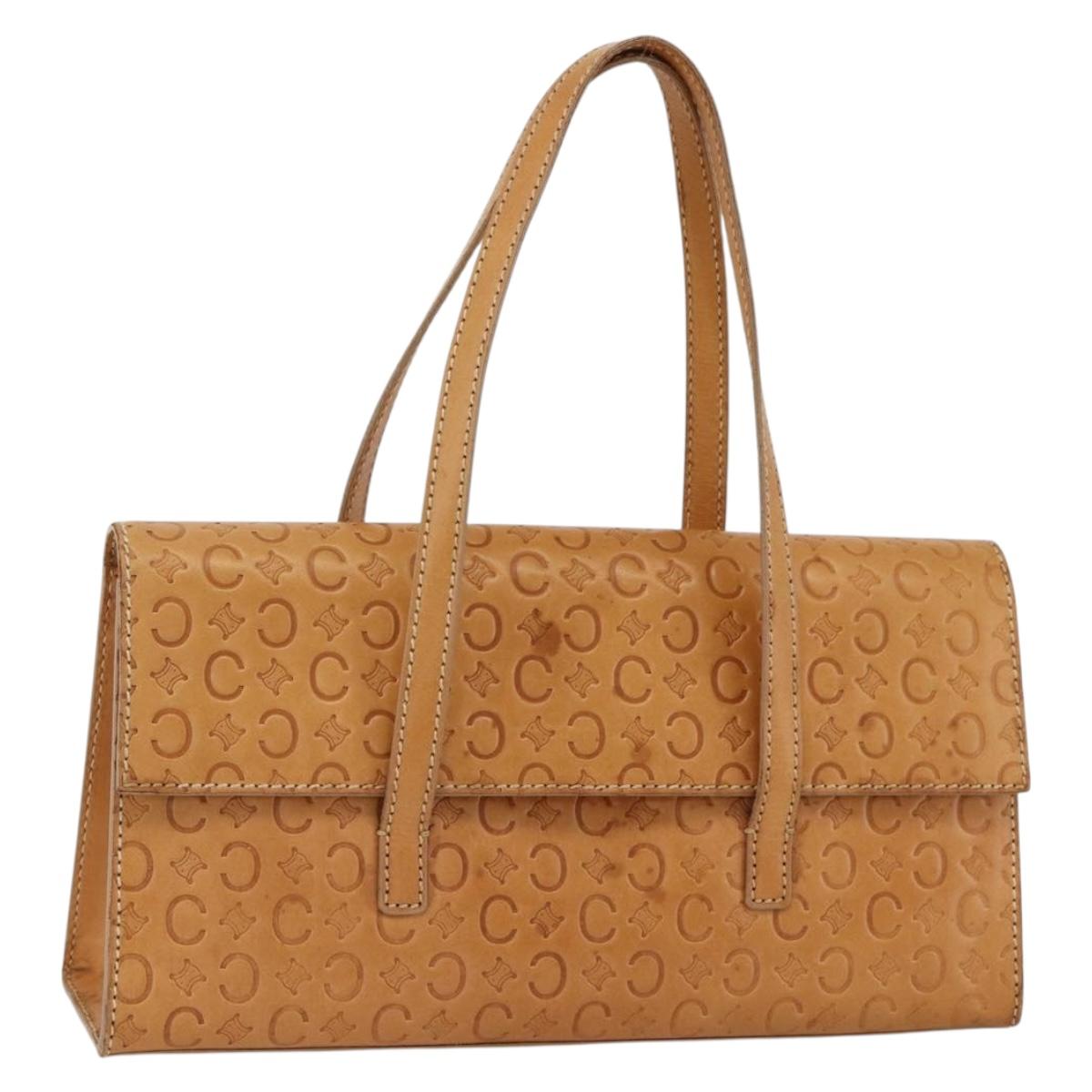 CELINE C Macadam Canvas Hand Bag Leather Beige Gold Auth BSZ627A