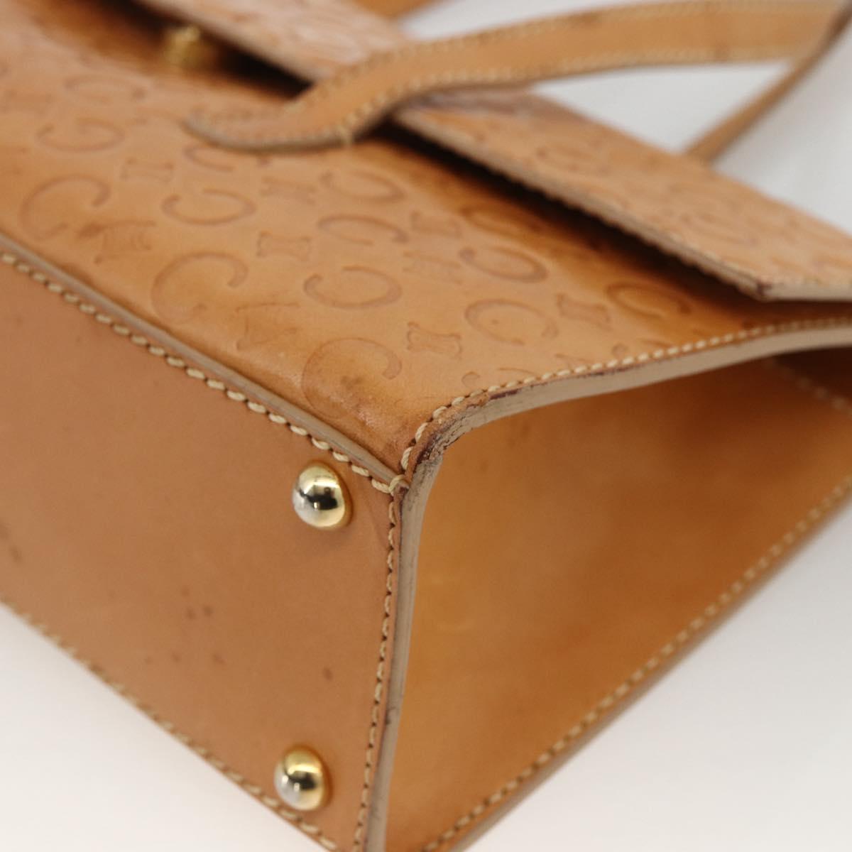 CELINE C Macadam Canvas Hand Bag Leather Beige Gold Auth BSZ627A