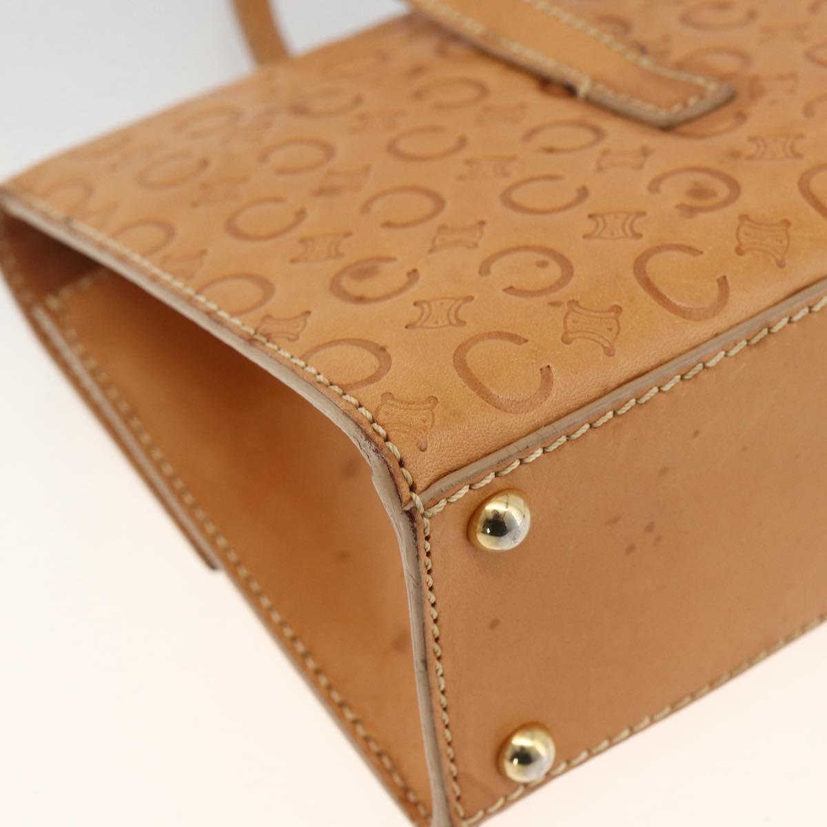 CELINE C Macadam Canvas Hand Bag Leather Beige Gold Auth BSZ627A