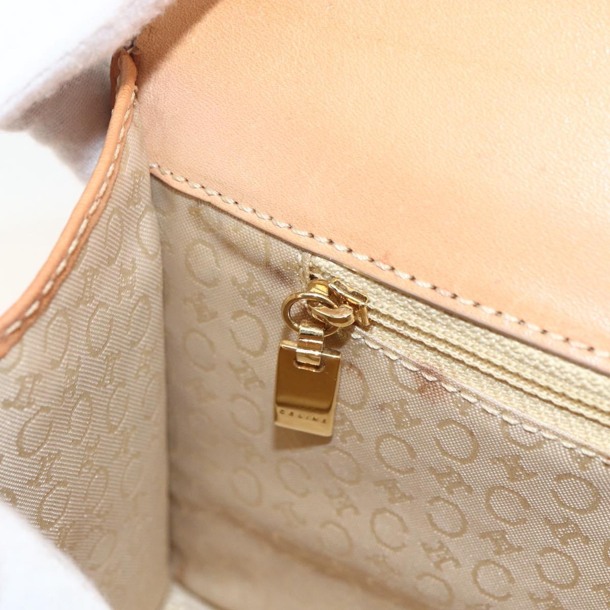 CELINE C Macadam Canvas Hand Bag Leather Beige Gold Auth BSZ627A