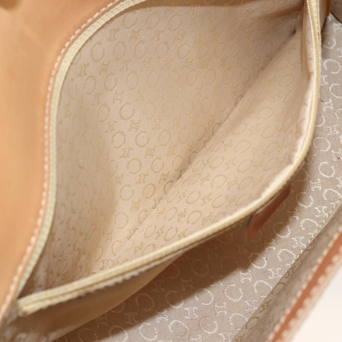 CELINE C Macadam Canvas Hand Bag Leather Beige Gold Auth BSZ627A