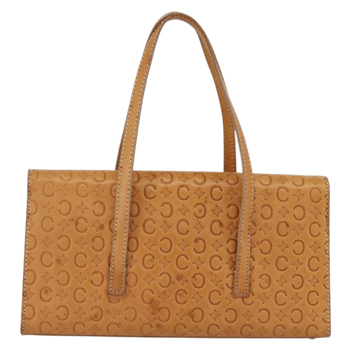 CELINE C Macadam Canvas Hand Bag Leather Beige Gold Auth BSZ627A
