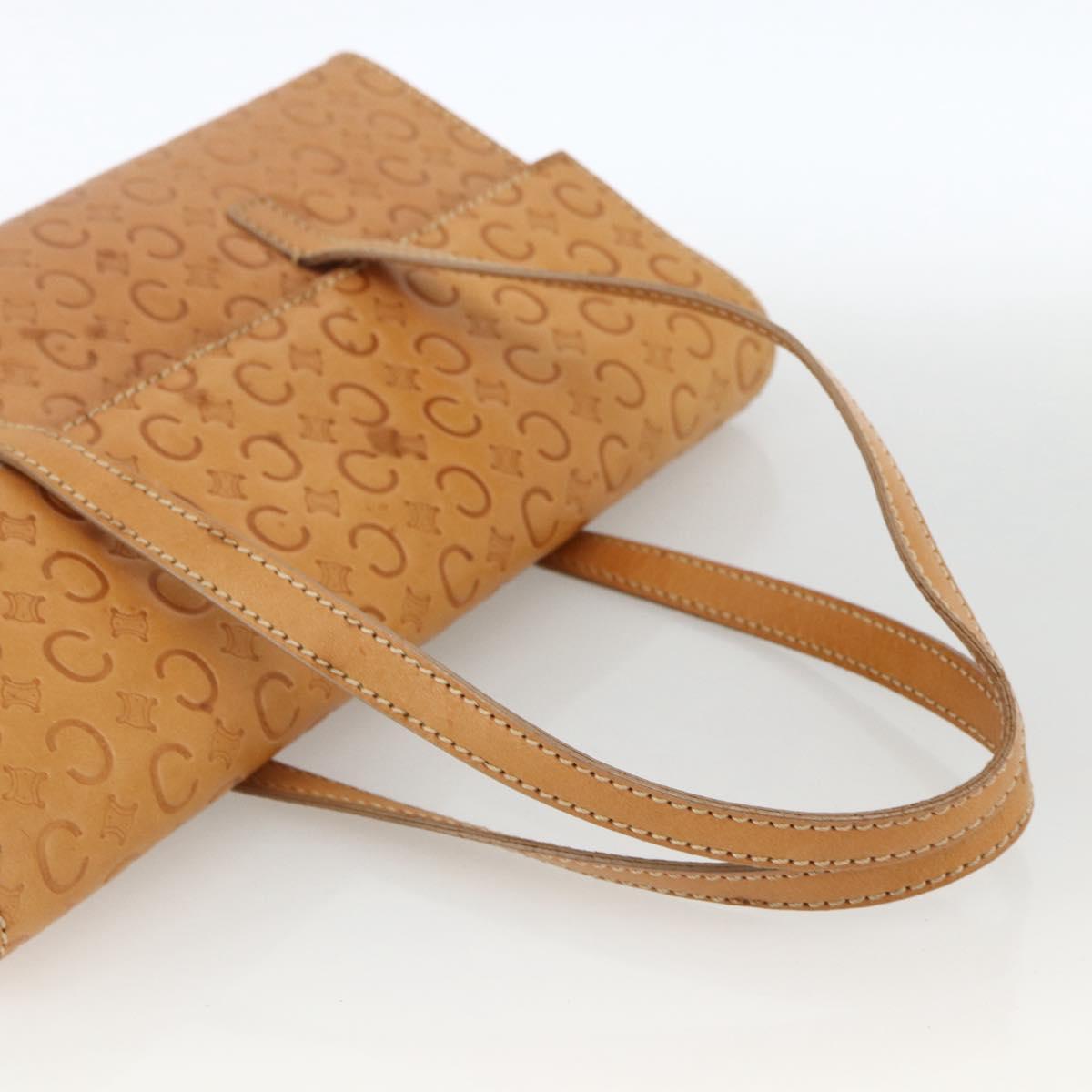 CELINE C Macadam Canvas Hand Bag Leather Beige Gold Auth BSZ627A