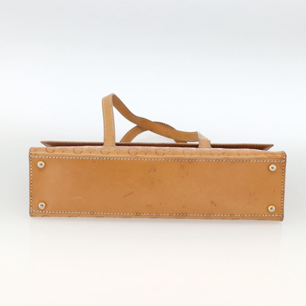CELINE C Macadam Canvas Hand Bag Leather Beige Gold Auth BSZ627A