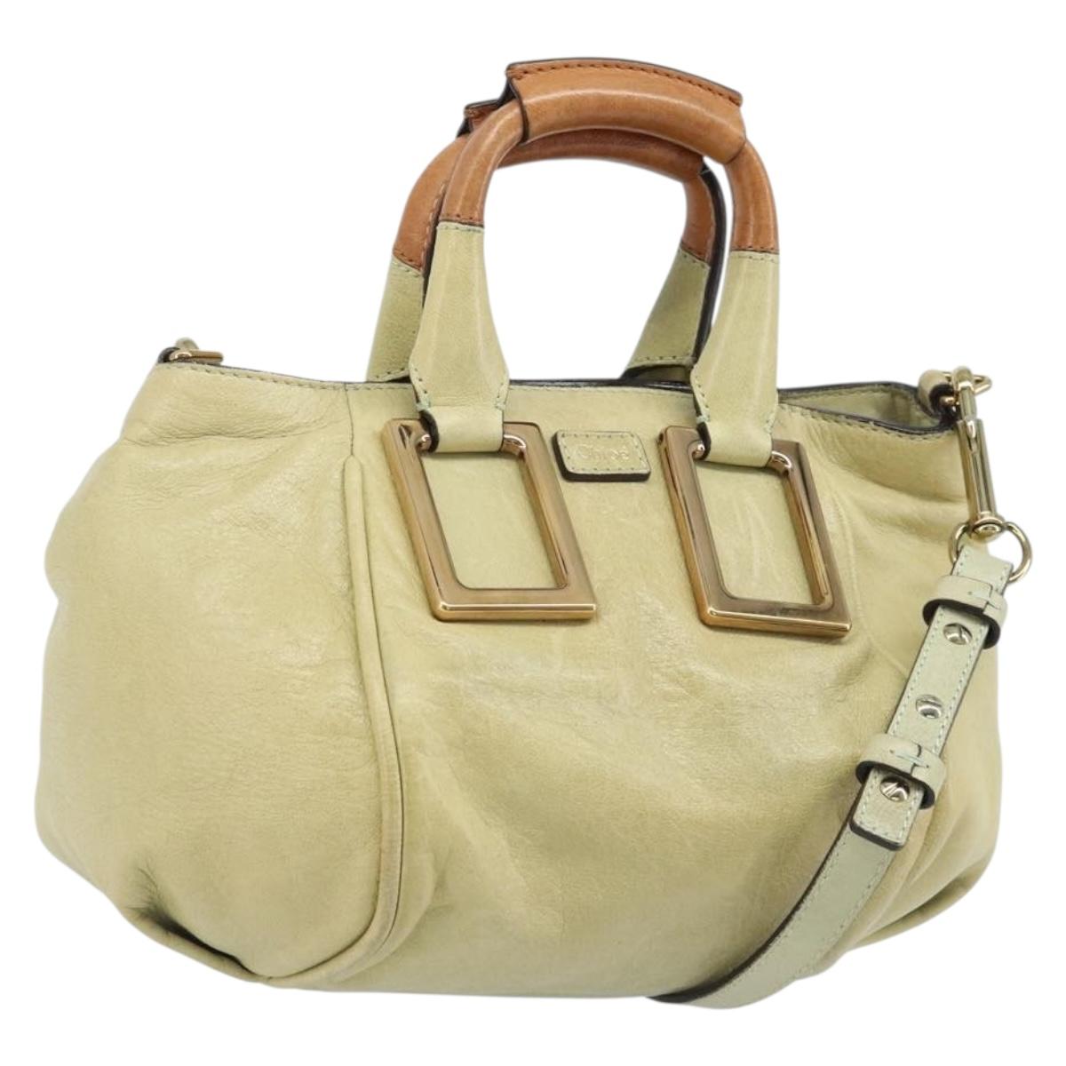Chloe Etel Hand Bag Leather 2way Beige Gold Auth BSZ628A