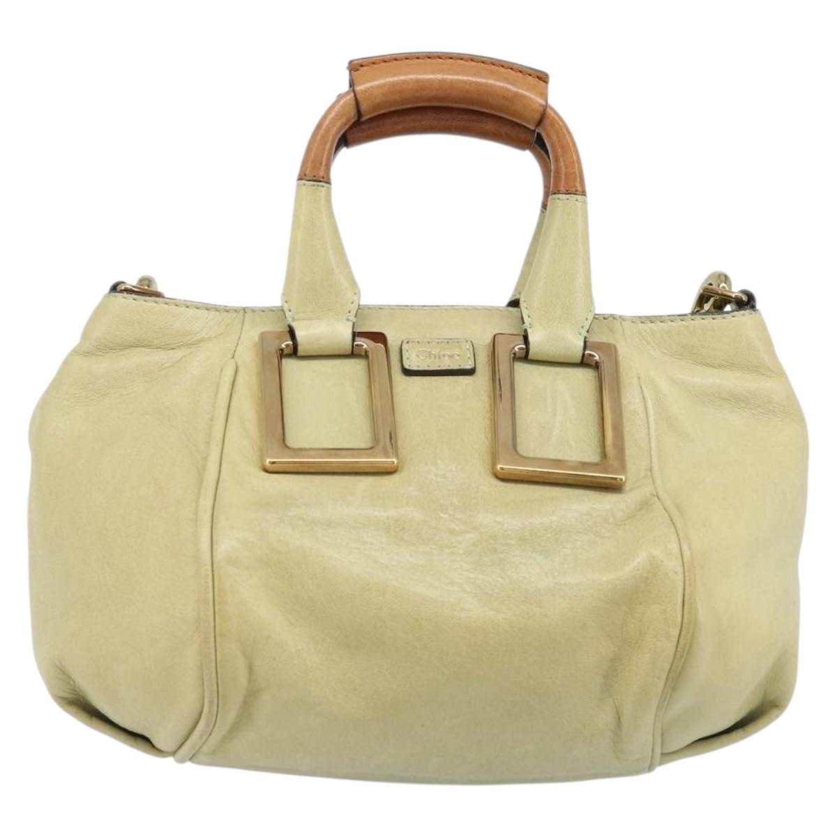 Chloe Etel Hand Bag Leather 2way Beige Gold Auth BSZ628A