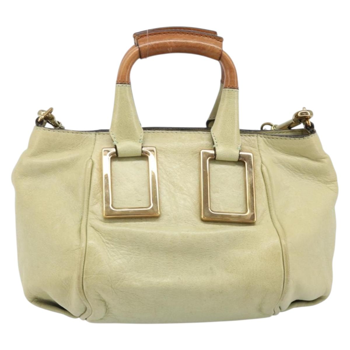 Chloe Etel Hand Bag Leather 2way Beige Gold Auth BSZ628A