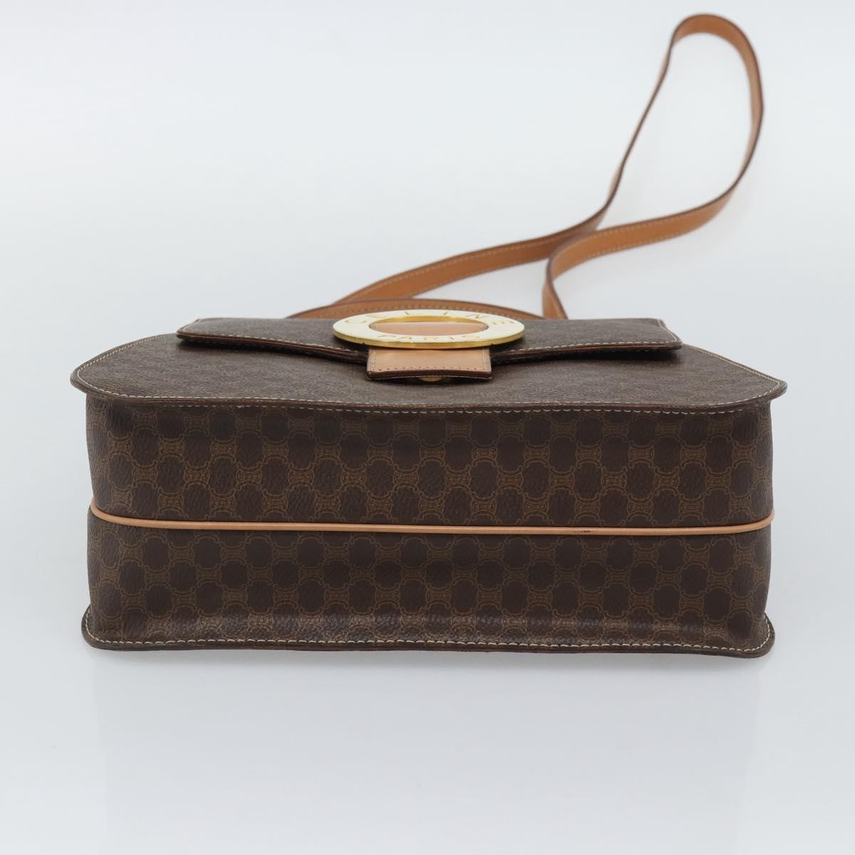 CELINE Macadam Canvas Circle Hand Bag PVC Leather 2way Brown Gold Auth BSZ648V