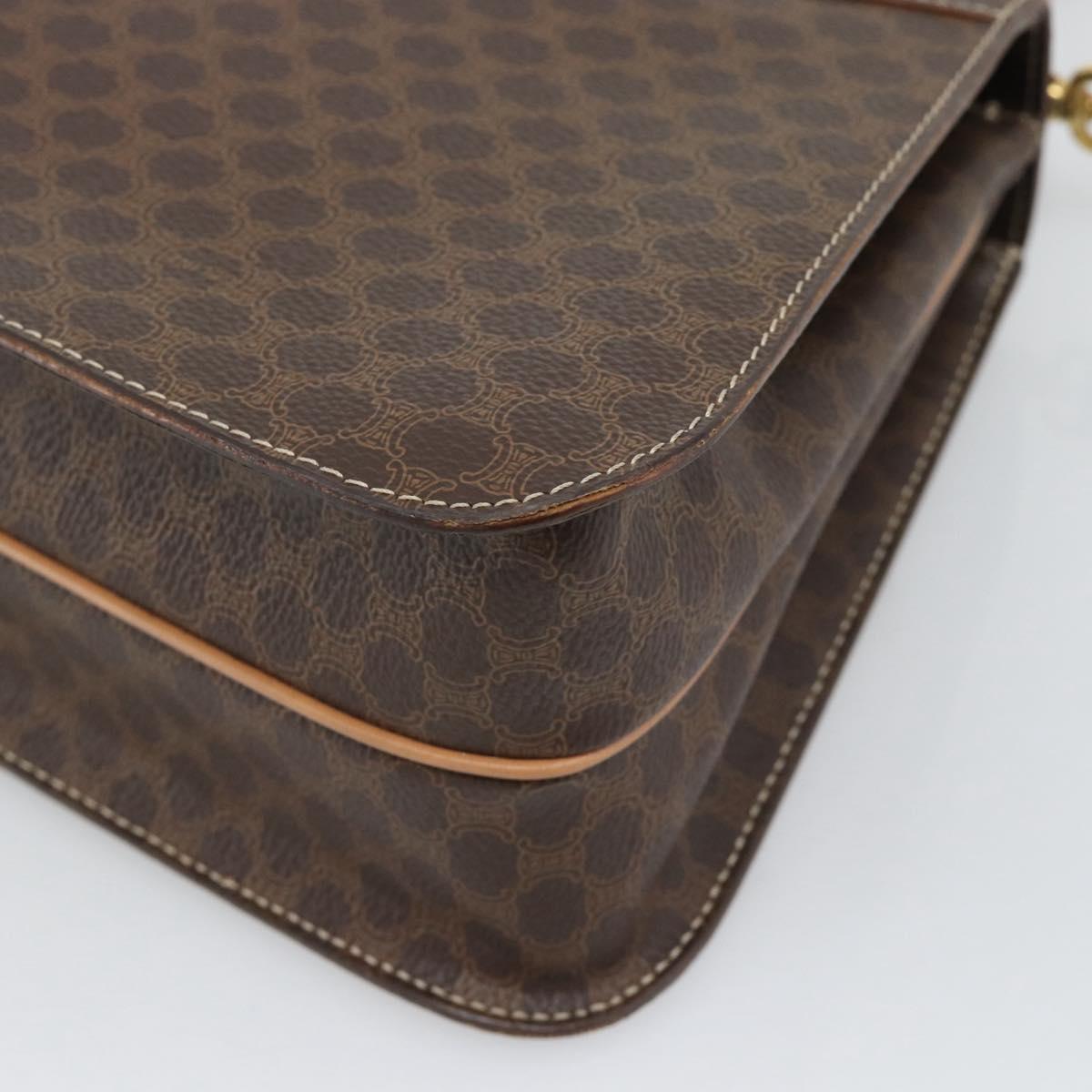 CELINE Macadam Canvas Circle Hand Bag PVC Leather 2way Brown Gold Auth BSZ648V