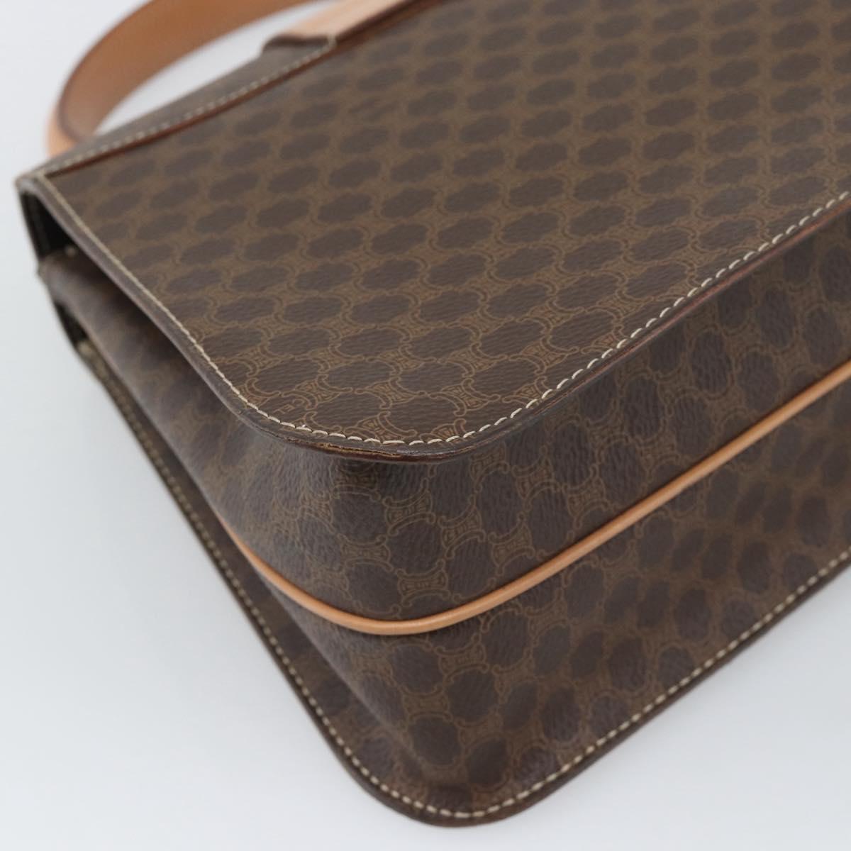 CELINE Macadam Canvas Circle Hand Bag PVC Leather 2way Brown Gold Auth BSZ648V