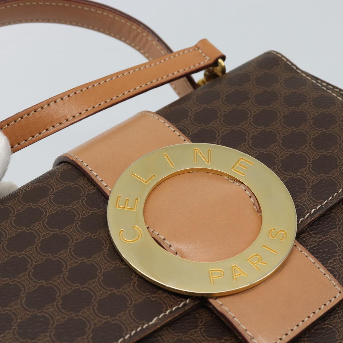 CELINE Macadam Canvas Circle Hand Bag PVC Leather 2way Brown Gold Auth BSZ648V