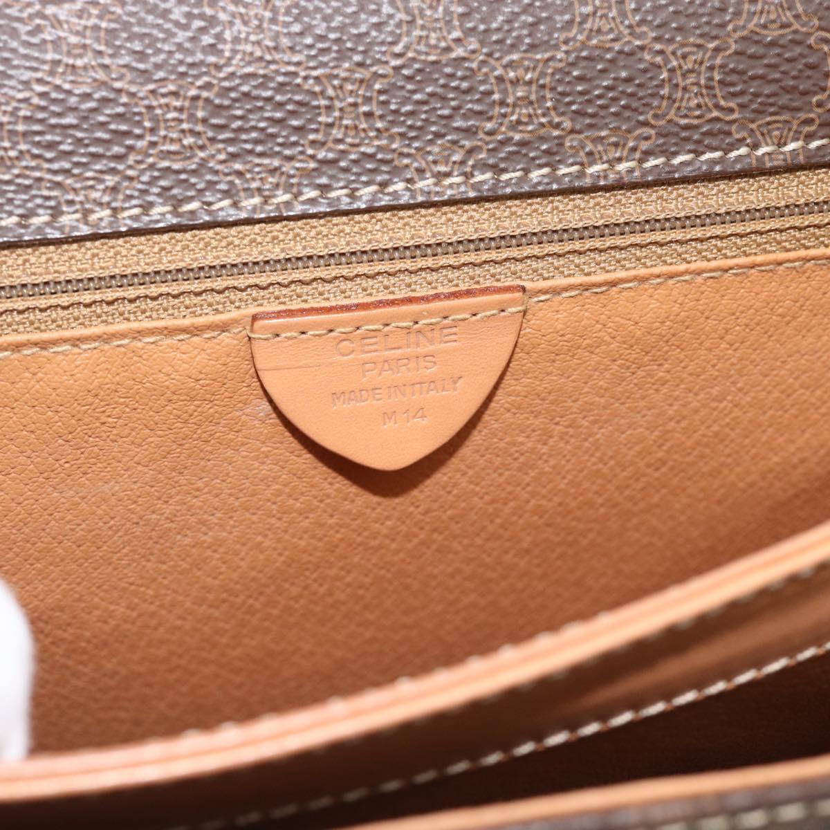 CELINE Macadam Canvas Circle Hand Bag PVC Leather 2way Brown Gold Auth BSZ648V