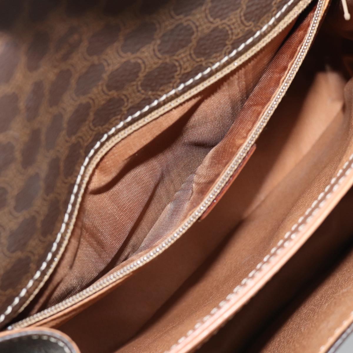 CELINE Macadam Canvas Circle Hand Bag PVC Leather 2way Brown Gold Auth BSZ648V