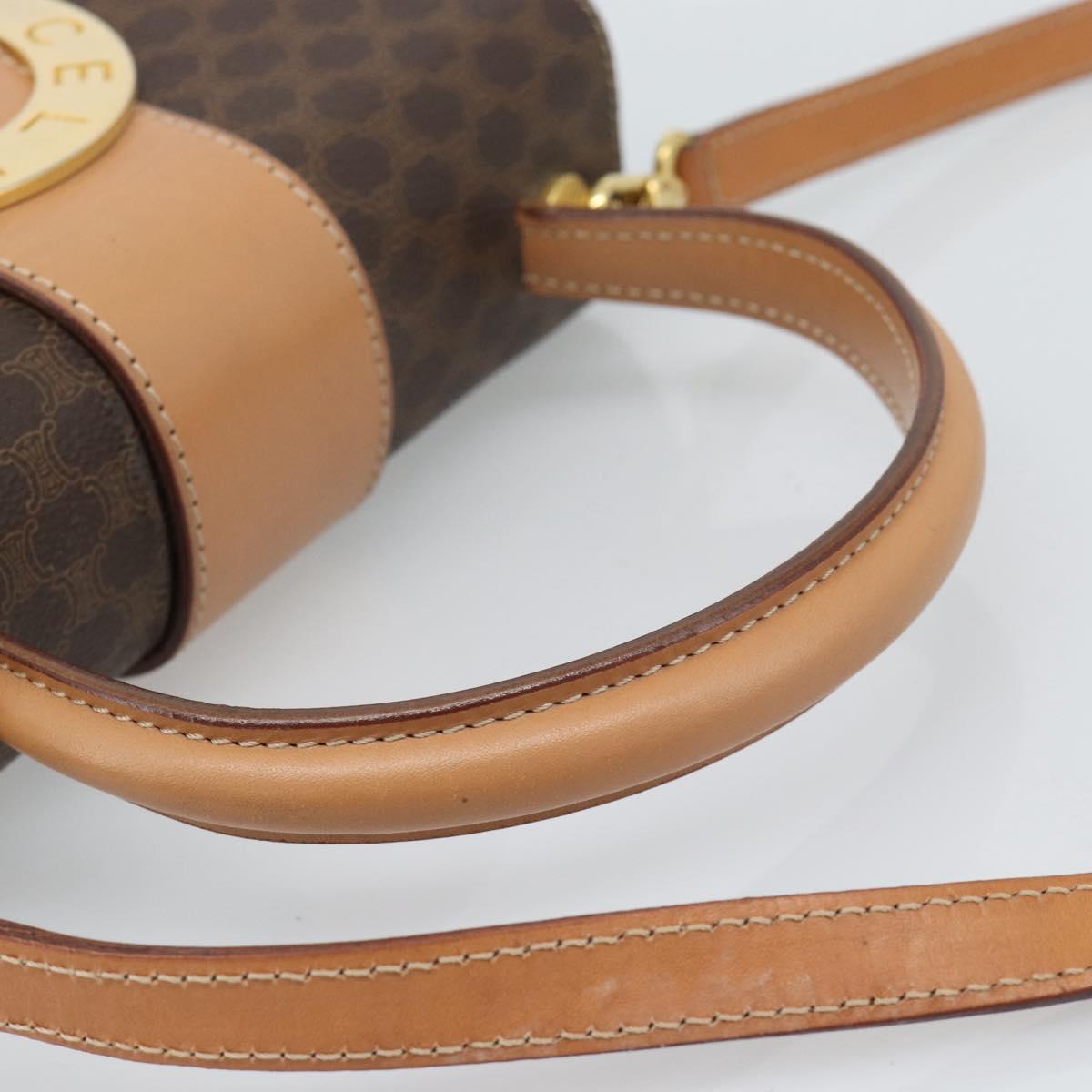 CELINE Macadam Canvas Circle Hand Bag PVC Leather 2way Brown Gold Auth BSZ648V