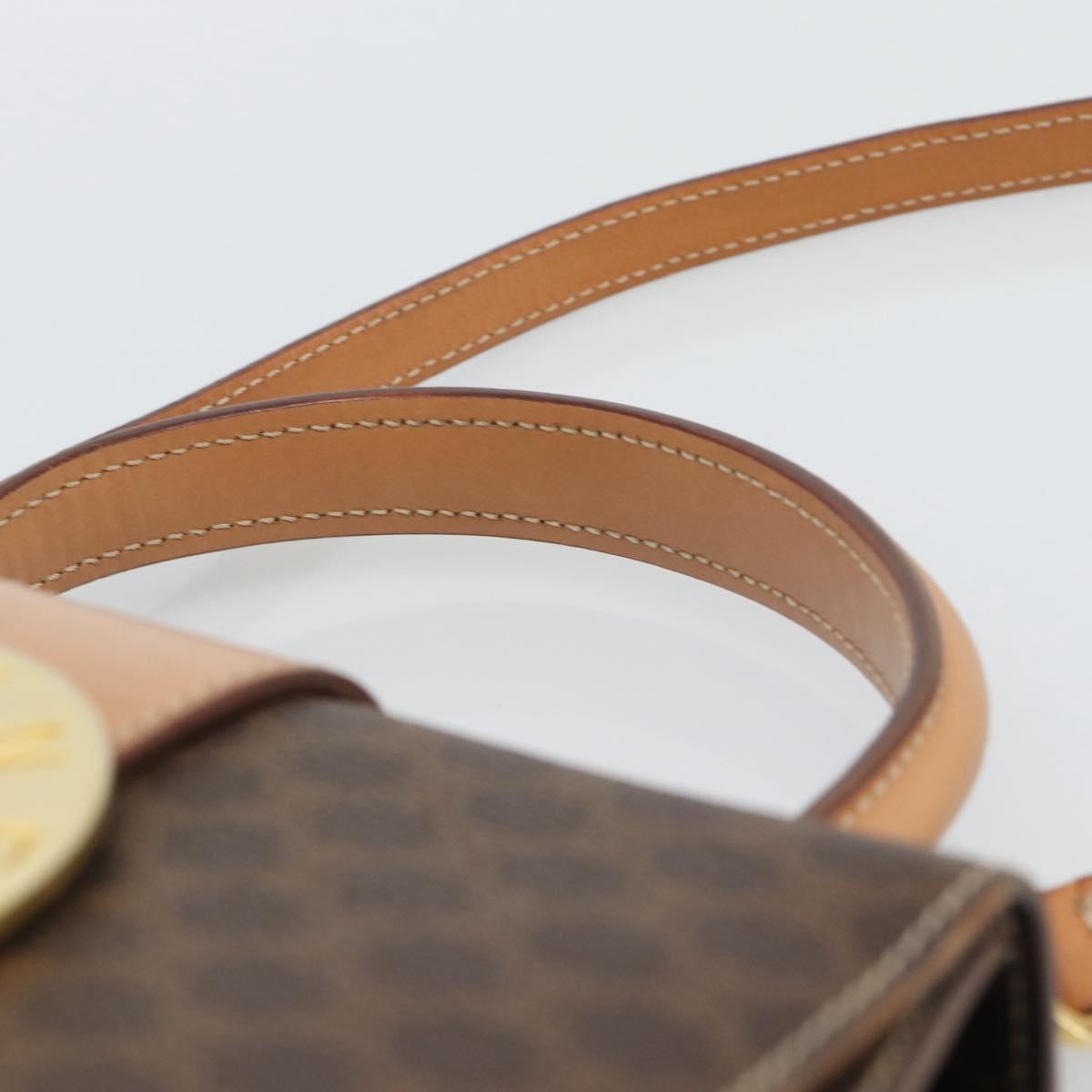 CELINE Macadam Canvas Circle Hand Bag PVC Leather 2way Brown Gold Auth BSZ648V