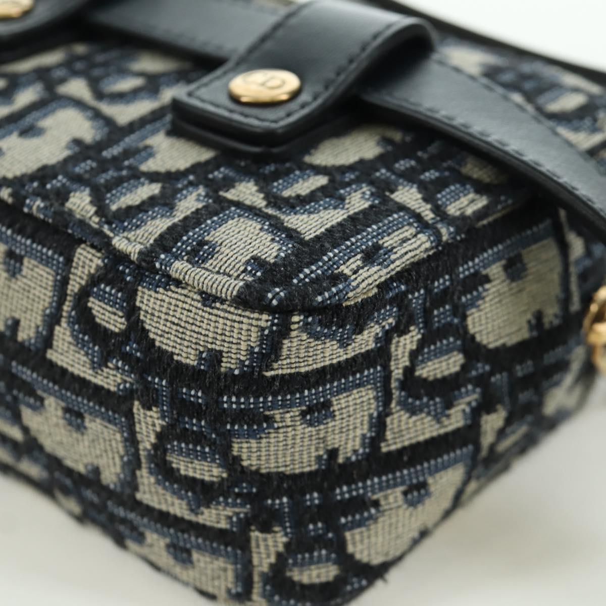 Christian Dior Trotter Canvas Waist Bag Navy Gold Auth BSZ700M