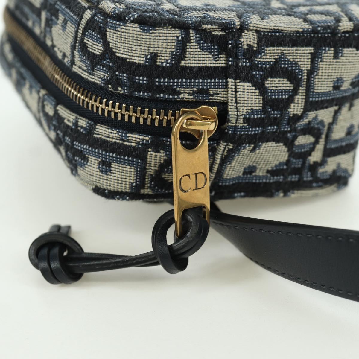 Christian Dior Trotter Canvas Waist Bag Navy Gold Auth BSZ700M