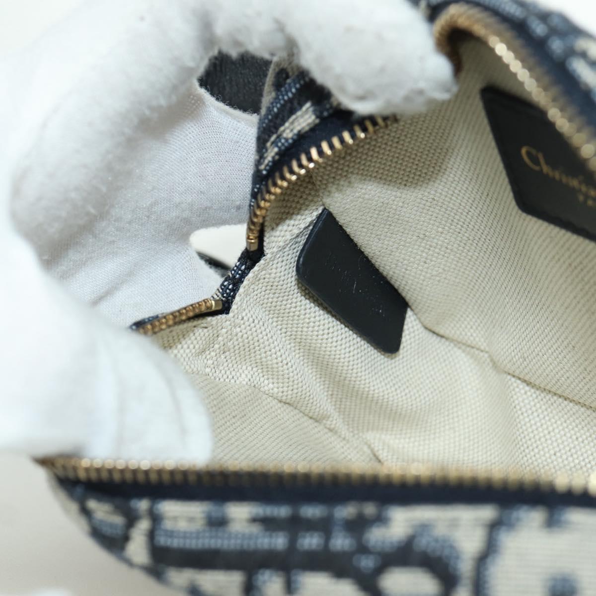 Christian Dior Trotter Canvas Waist Bag Navy Gold Auth BSZ700M