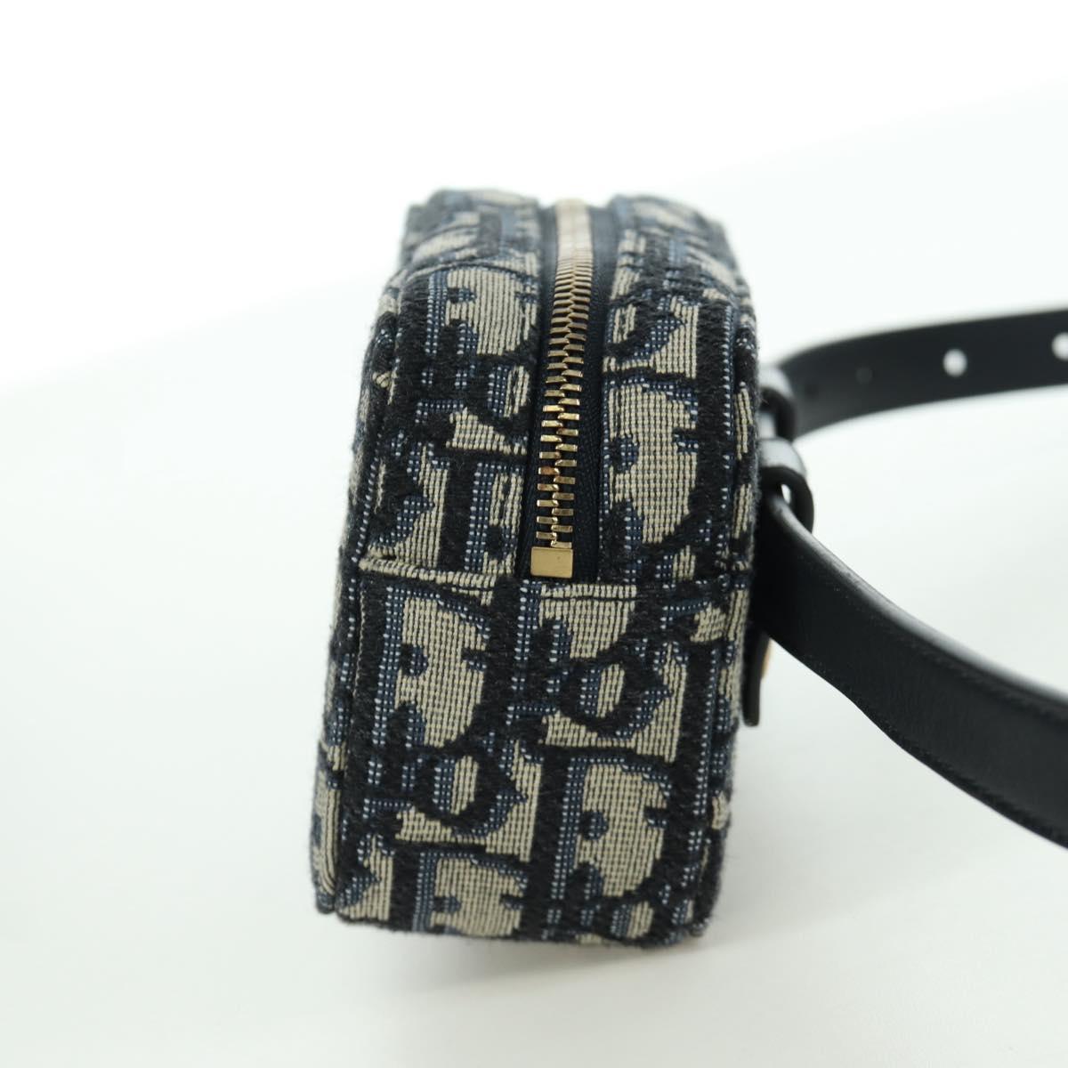 Christian Dior Trotter Canvas Waist Bag Navy Gold Auth BSZ700M