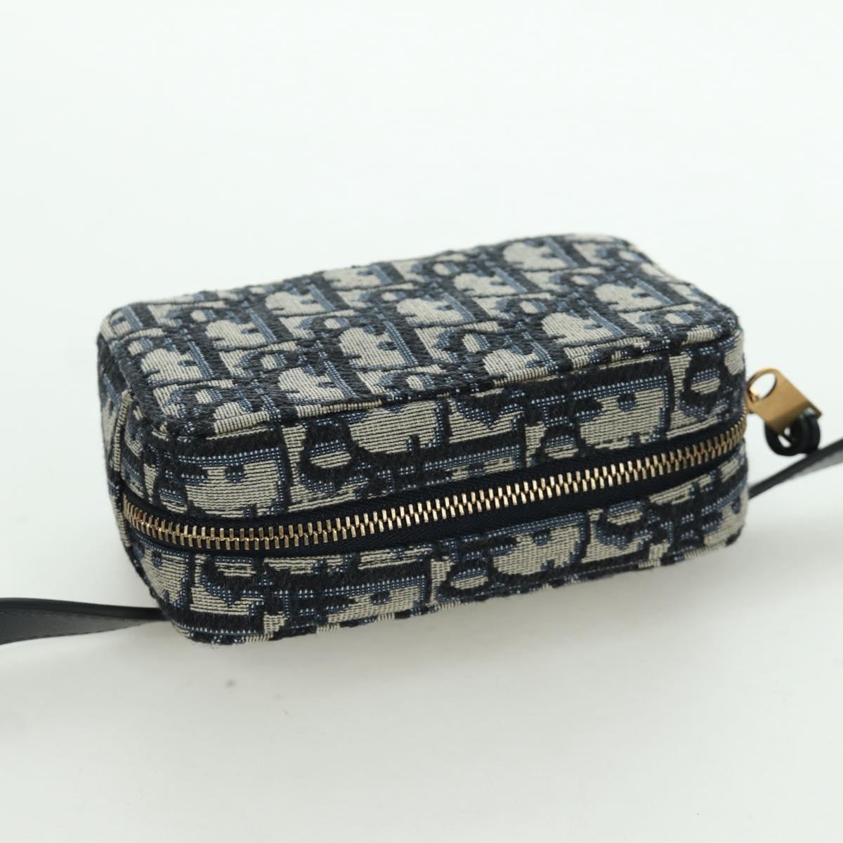 Christian Dior Trotter Canvas Waist Bag Navy Gold Auth BSZ700M