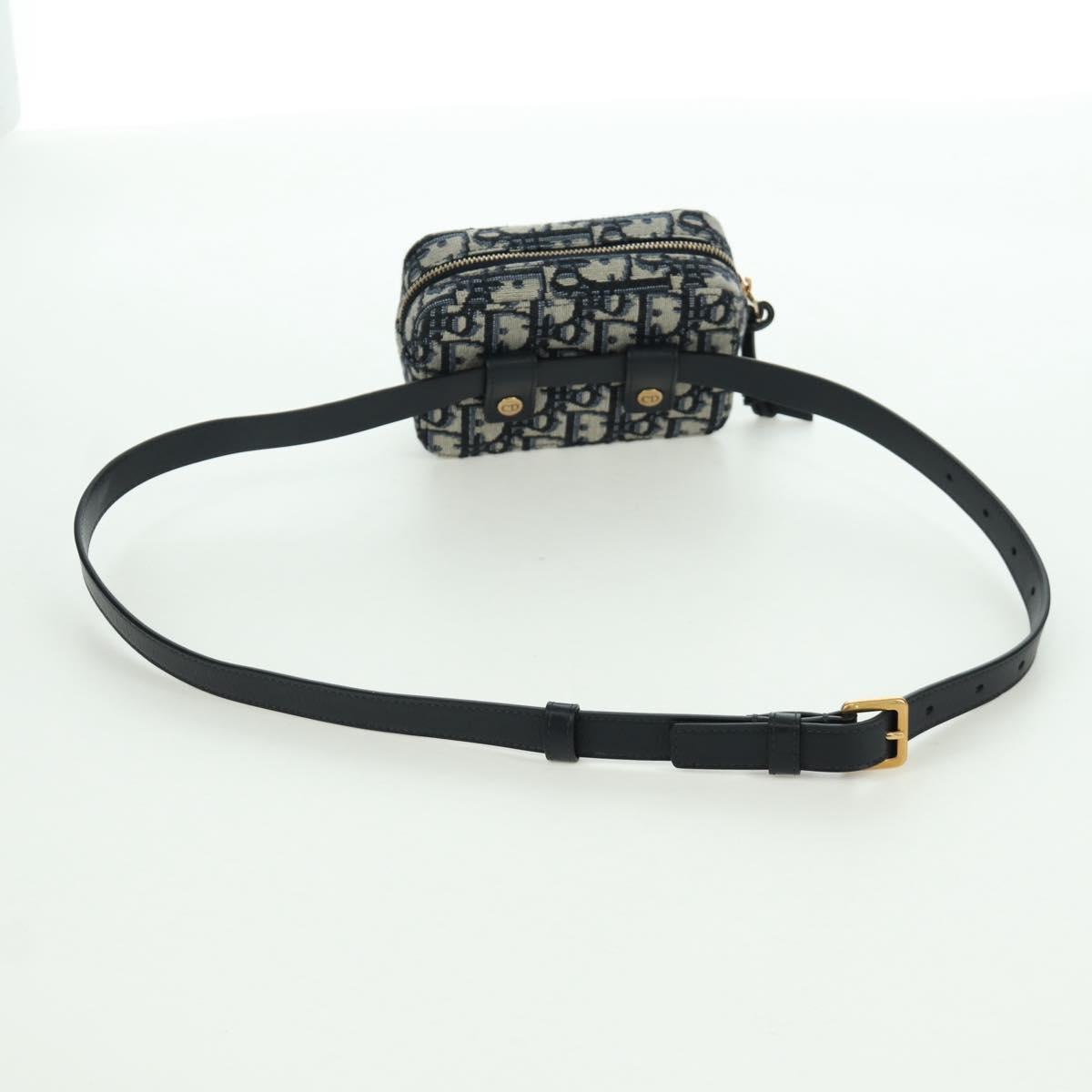 Christian Dior Trotter Canvas Waist Bag Navy Gold Auth BSZ700M