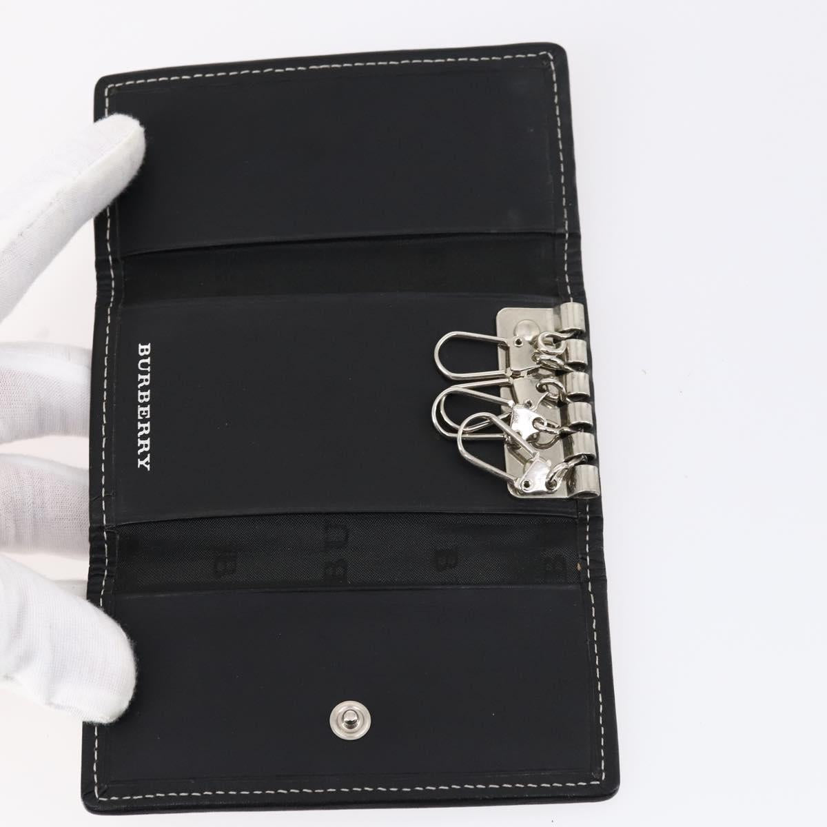 BURBERRY Nova Check Black Label Key Case Leather PVC 10set Beige Auth CB112