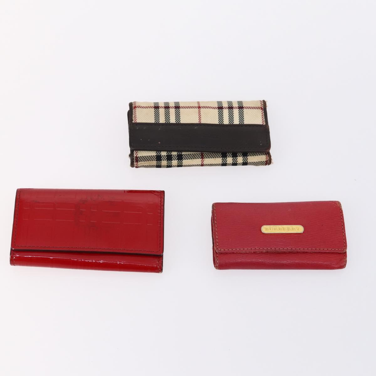 BURBERRY Nova Check Black Label Key Case Leather PVC 10set Beige Auth CB112