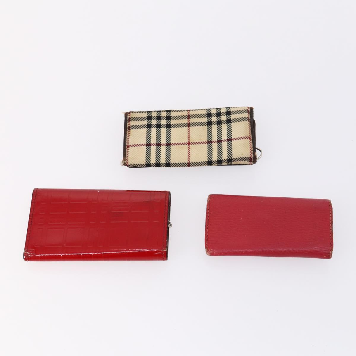 BURBERRY Nova Check Black Label Key Case Leather PVC 10set Beige Auth CB112