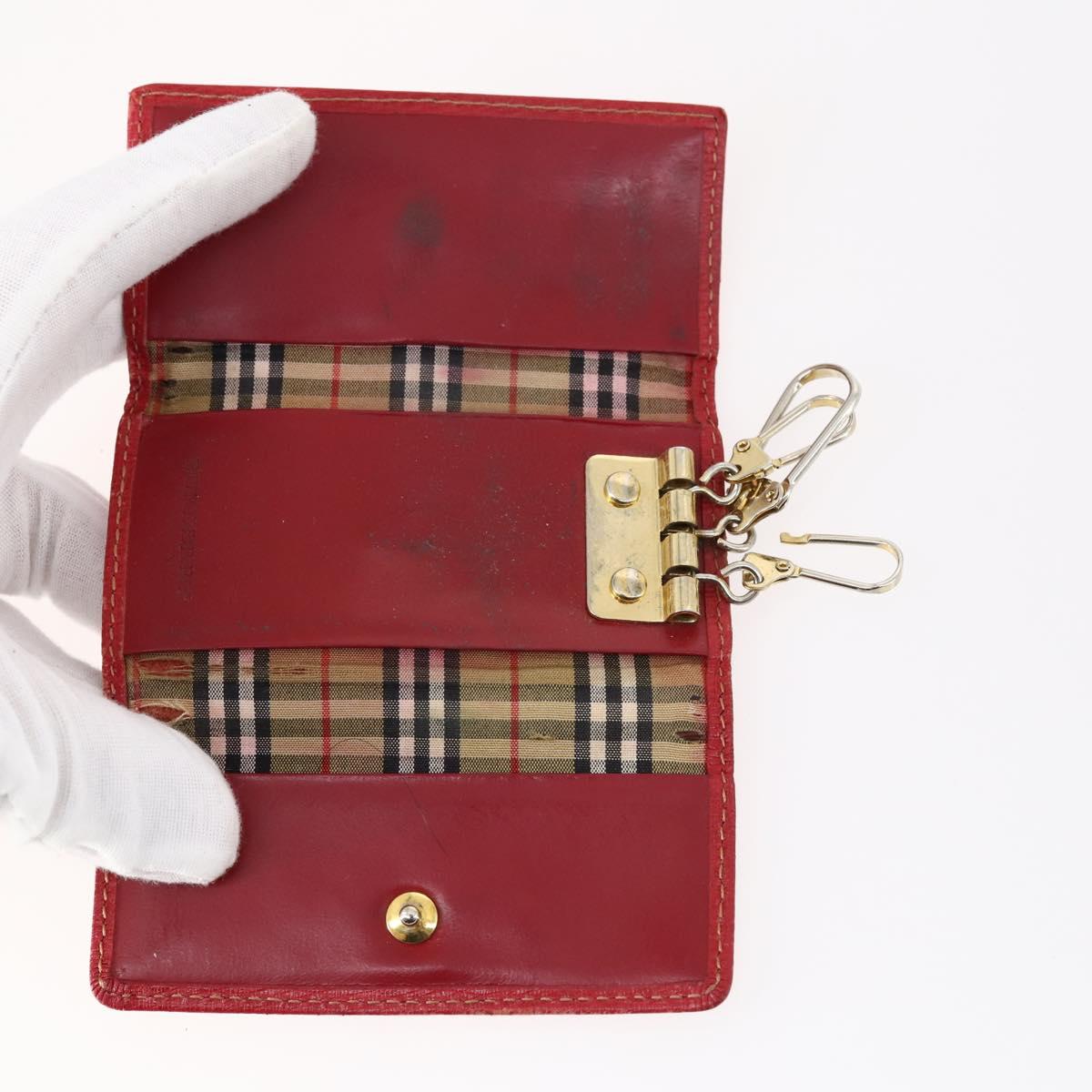 BURBERRY Nova Check Black Label Key Case Leather PVC 10set Beige Auth CB112