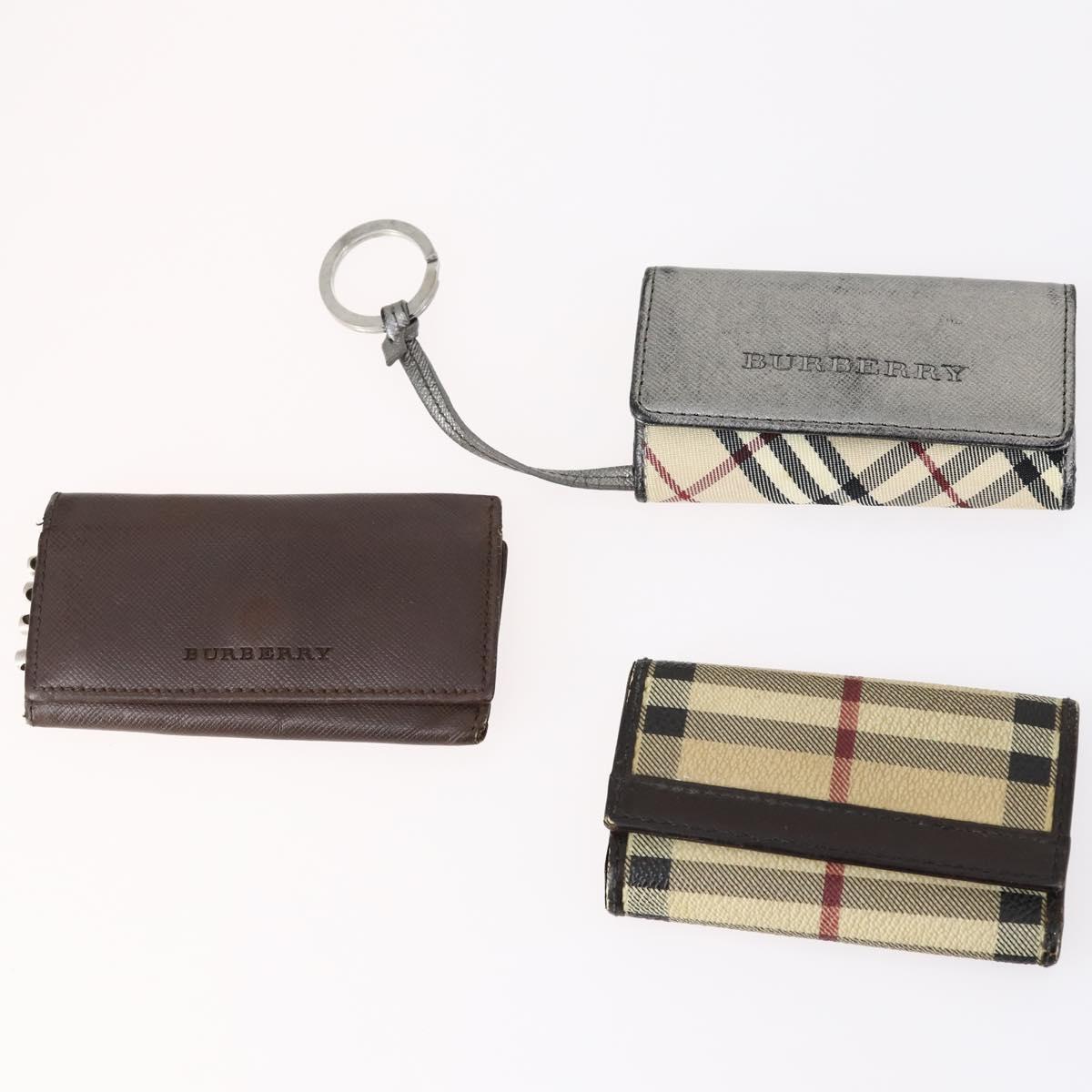 BURBERRY Nova Check Black Label Key Case Leather PVC 10set Beige Auth CB112