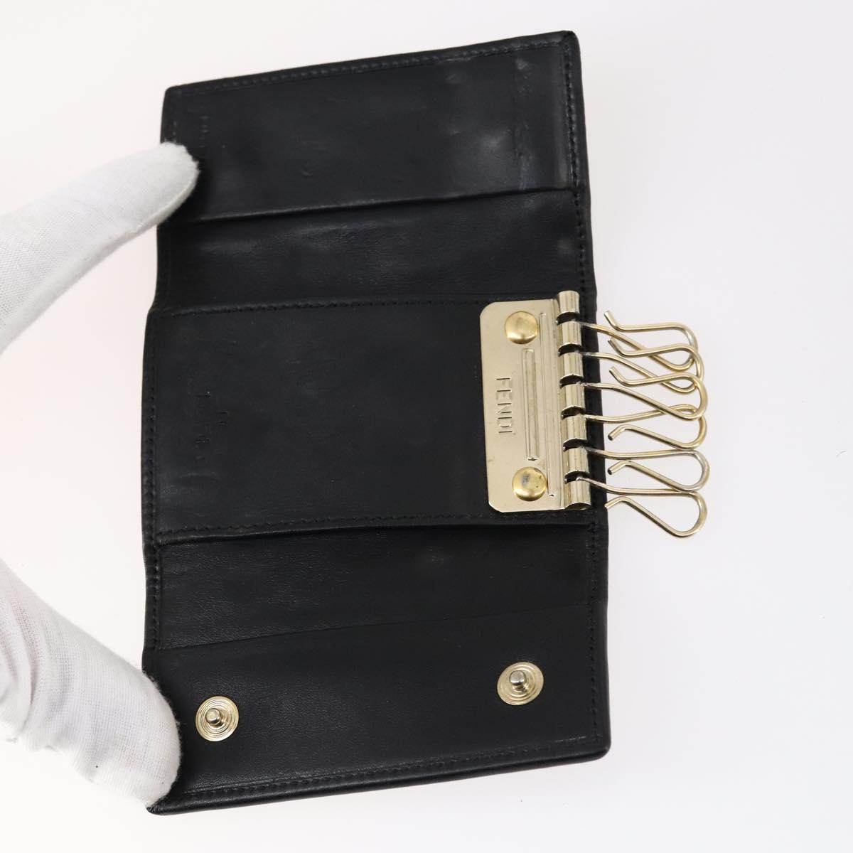 FENDI Zucchino Key Case Leather Canvas PVC 10set Brown Black Auth CB113