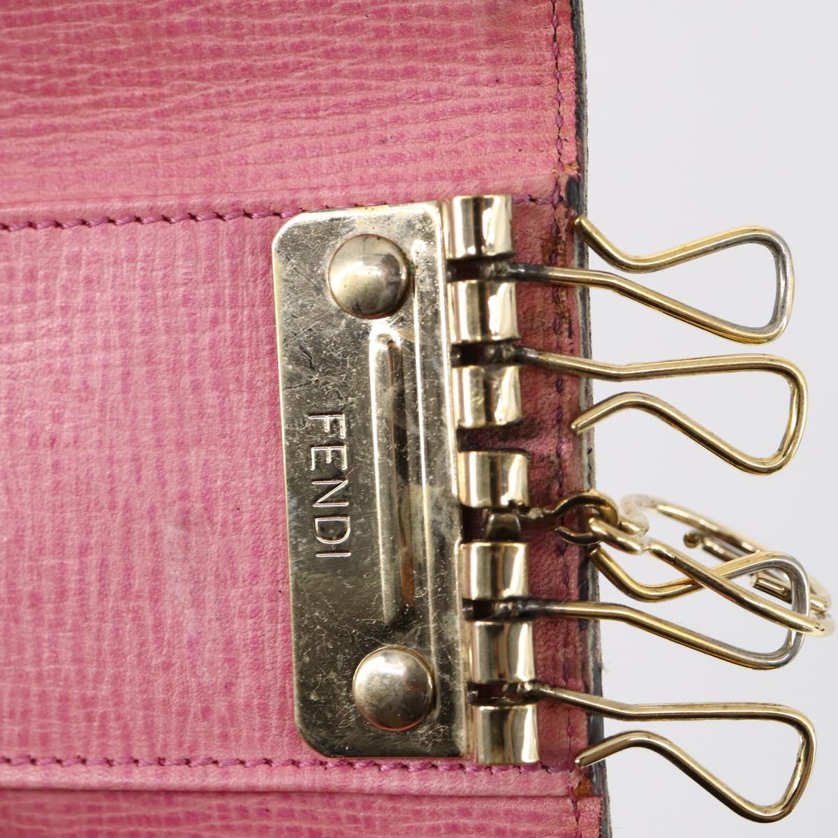 FENDI Zucchino Key Case Leather Canvas PVC 10set Brown Black Auth CB113