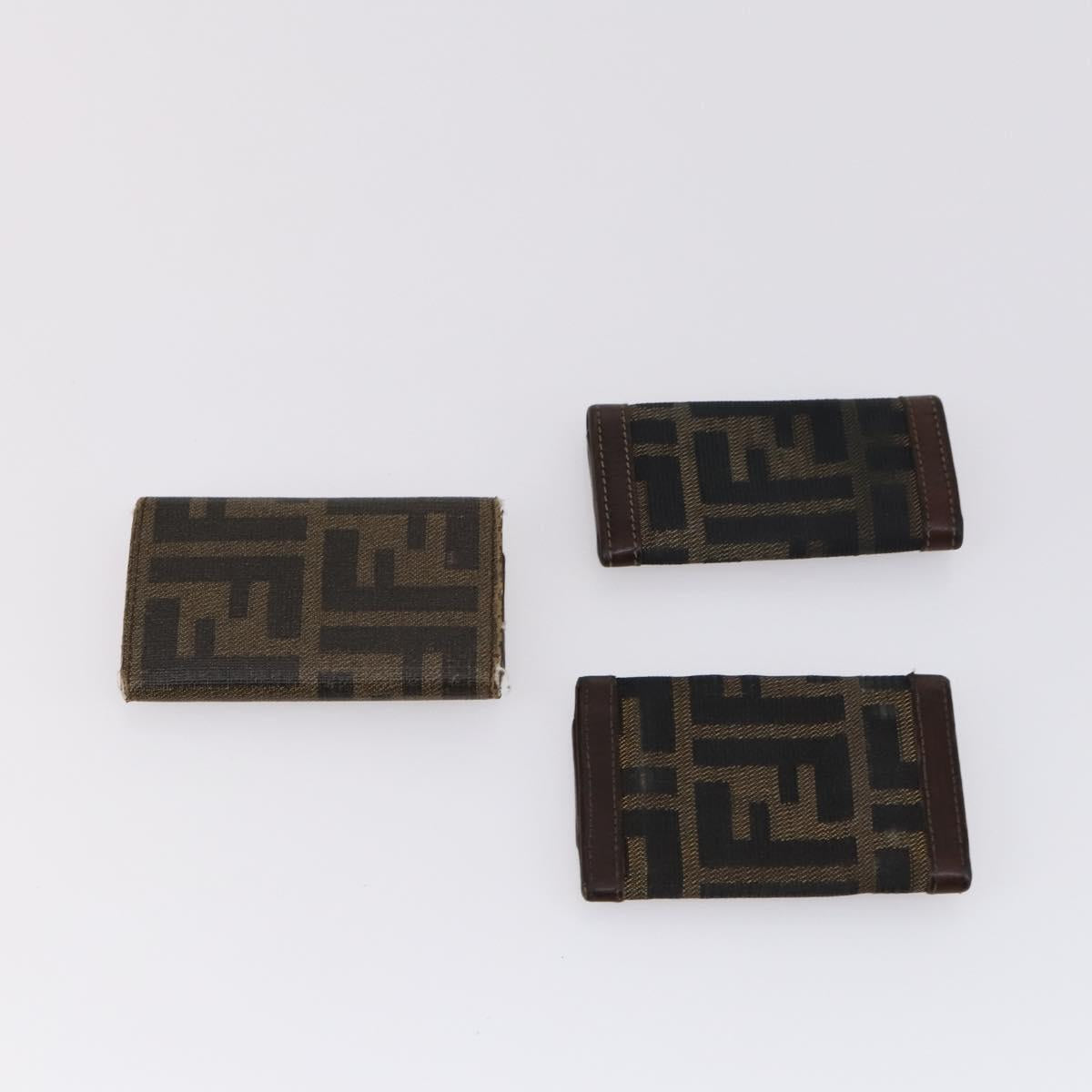 FENDI Zucchino Key Case Leather Canvas PVC 10set Brown Black Auth CB113