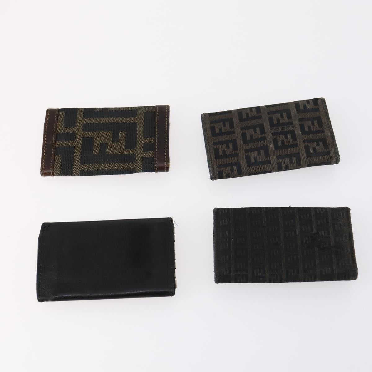 FENDI Zucchino Key Case Leather Canvas PVC 10set Brown Black Auth CB113