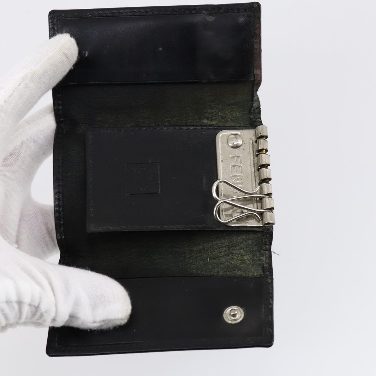 FENDI Zucchino Key Case Leather Canvas PVC 10set Brown Black Auth CB113