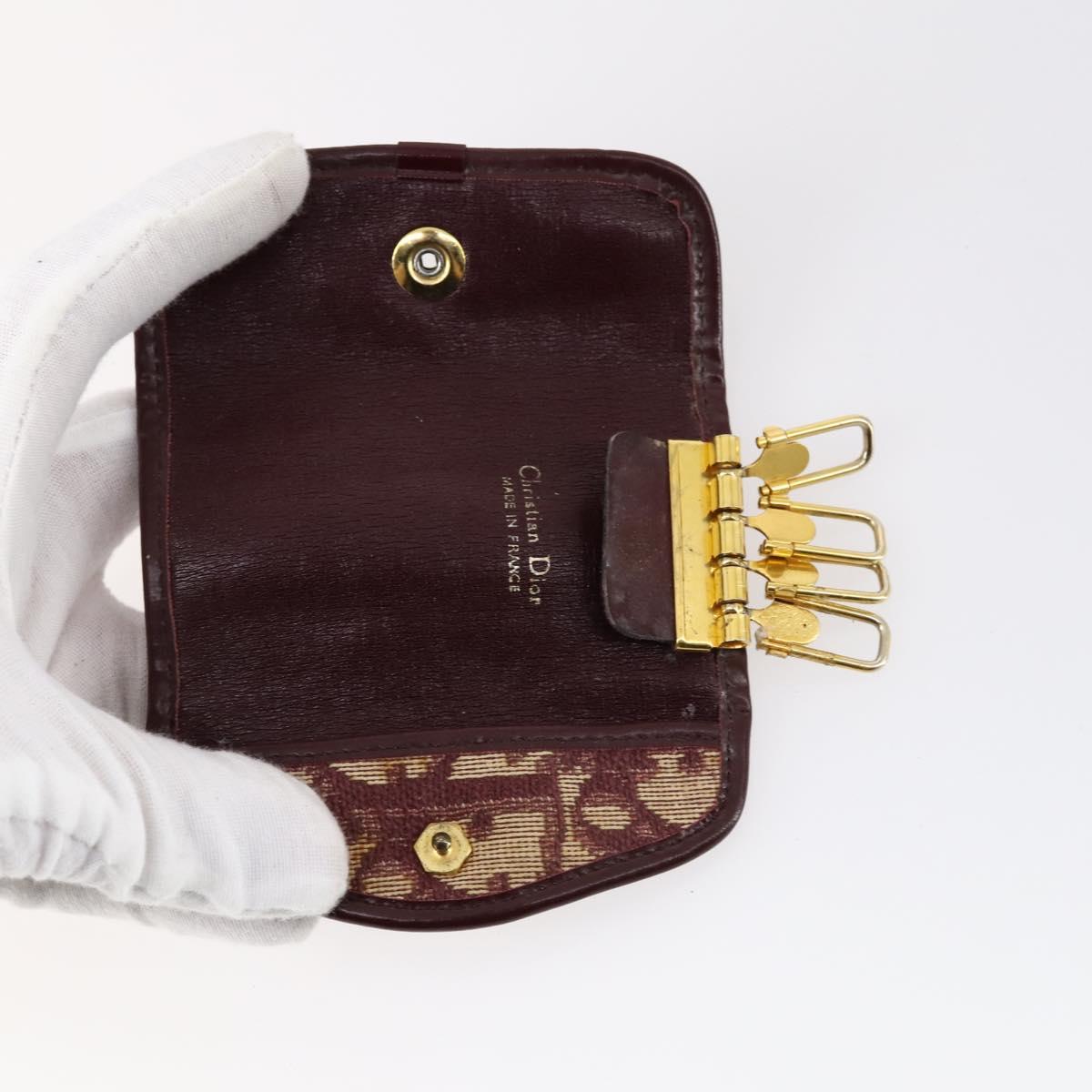 Christian Dior Trotter Canvas Key Case Leather Canvas PVC 10set Beige Auth CB116