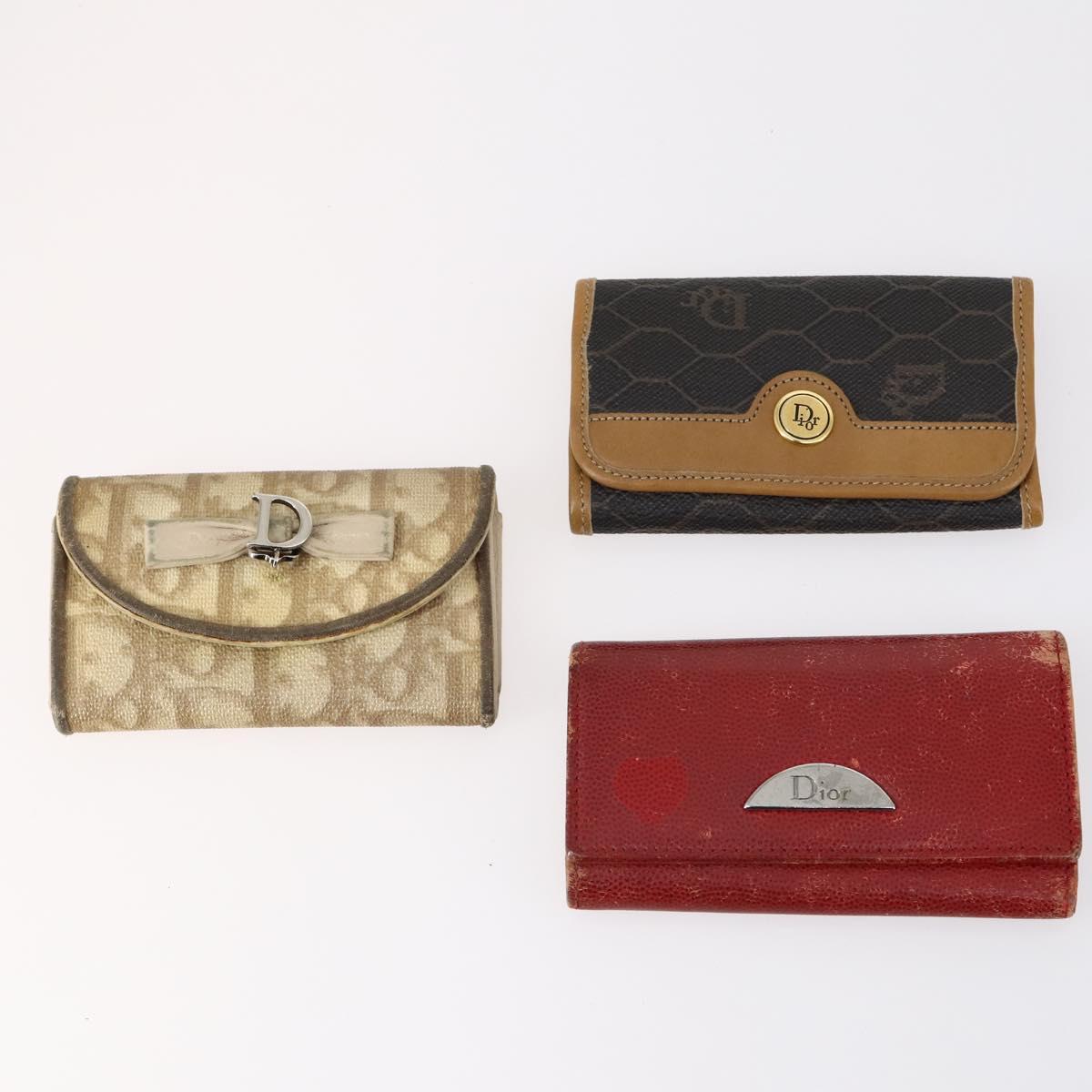 Christian Dior Trotter Canvas Key Case Leather Canvas PVC 10set Beige Auth CB116