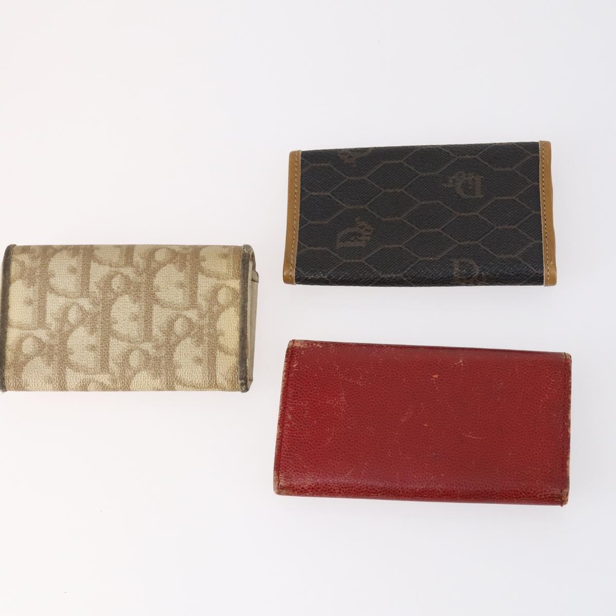 Christian Dior Trotter Canvas Key Case Leather Canvas PVC 10set Beige Auth CB116