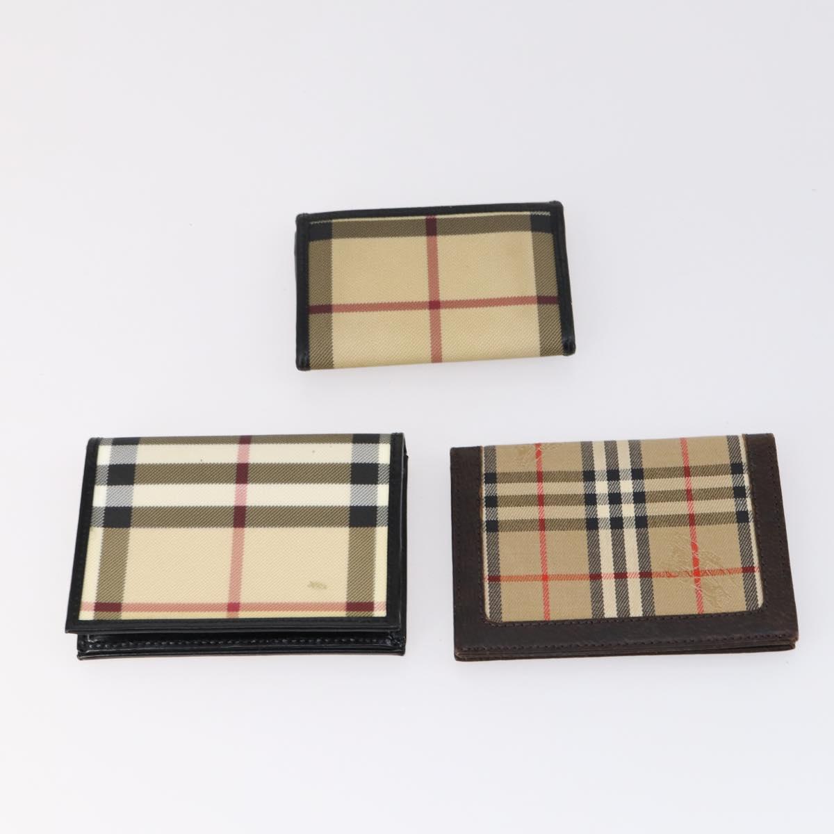 BURBERRY Card Case Canvas Leather 10set Beige Black Red Auth CB119