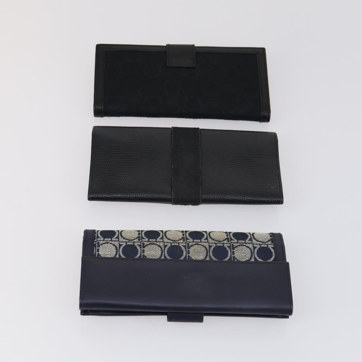 Salvatore Ferragamo Gancini Wallet Leather Canvas 10 Set Black Silver Auth CB133