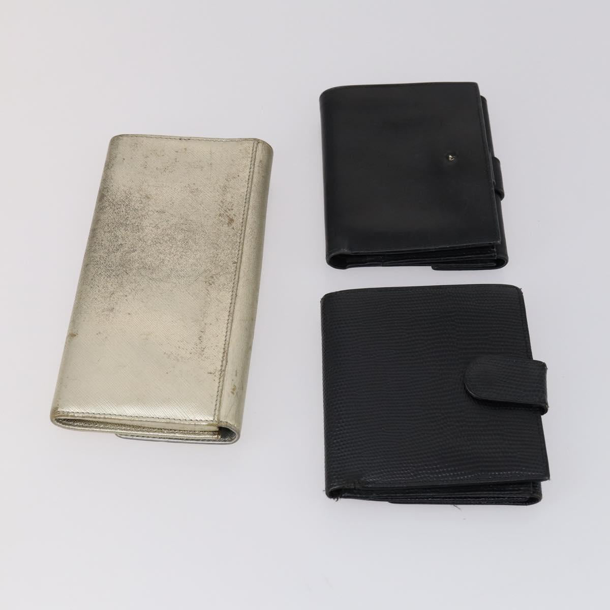 Salvatore Ferragamo Gancini Wallet Leather Canvas 10 Set Black Silver Auth CB133