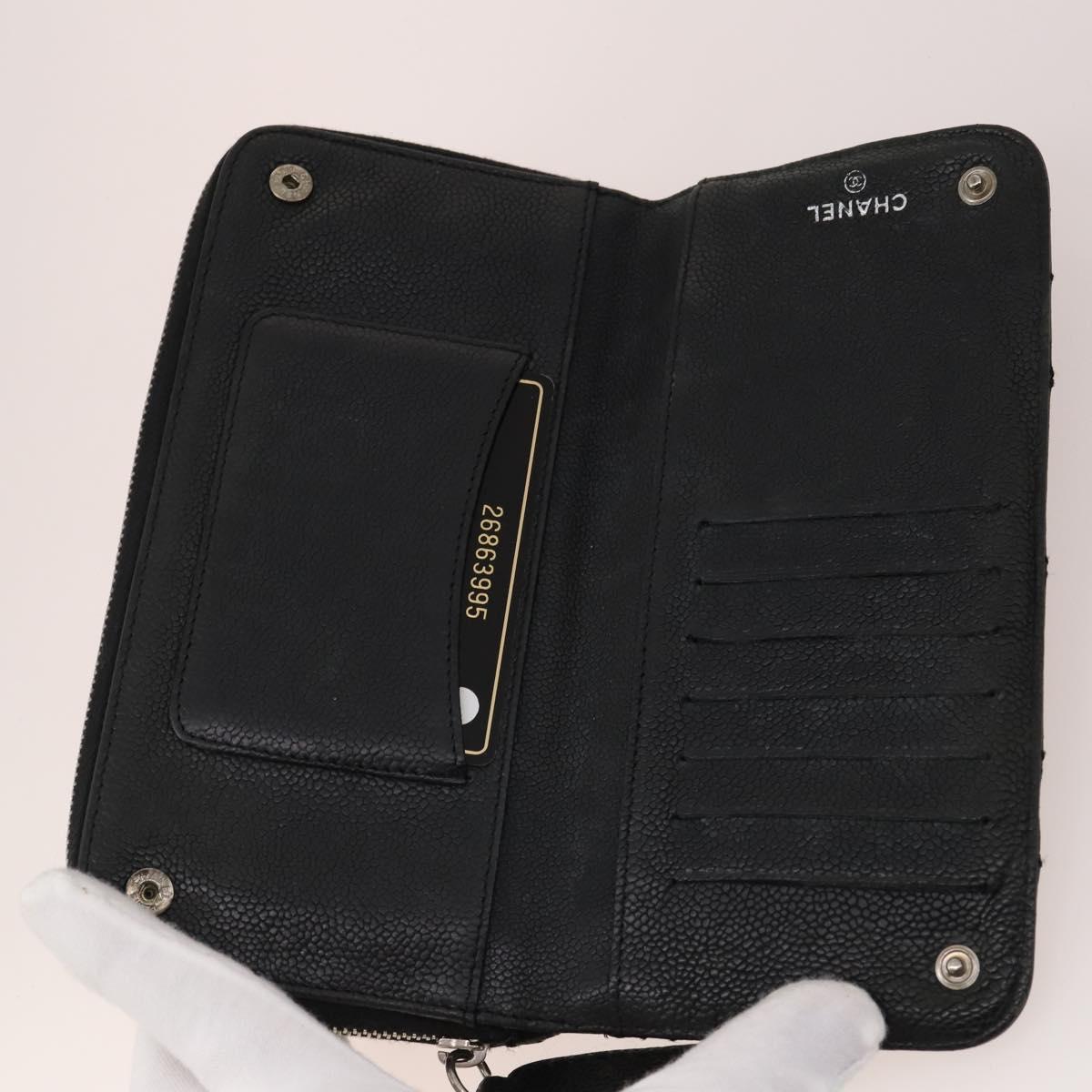 CHANEL Wallet Caviar Skin 10 Set Black Beige purple CC Auth CB156