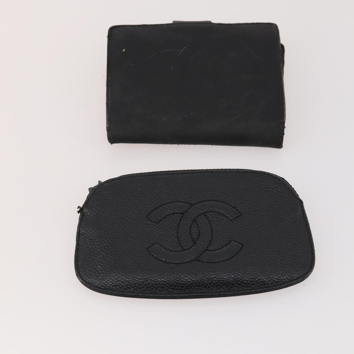 CHANEL Wallet Caviar Skin 10 Set Black Beige purple CC Auth CB156