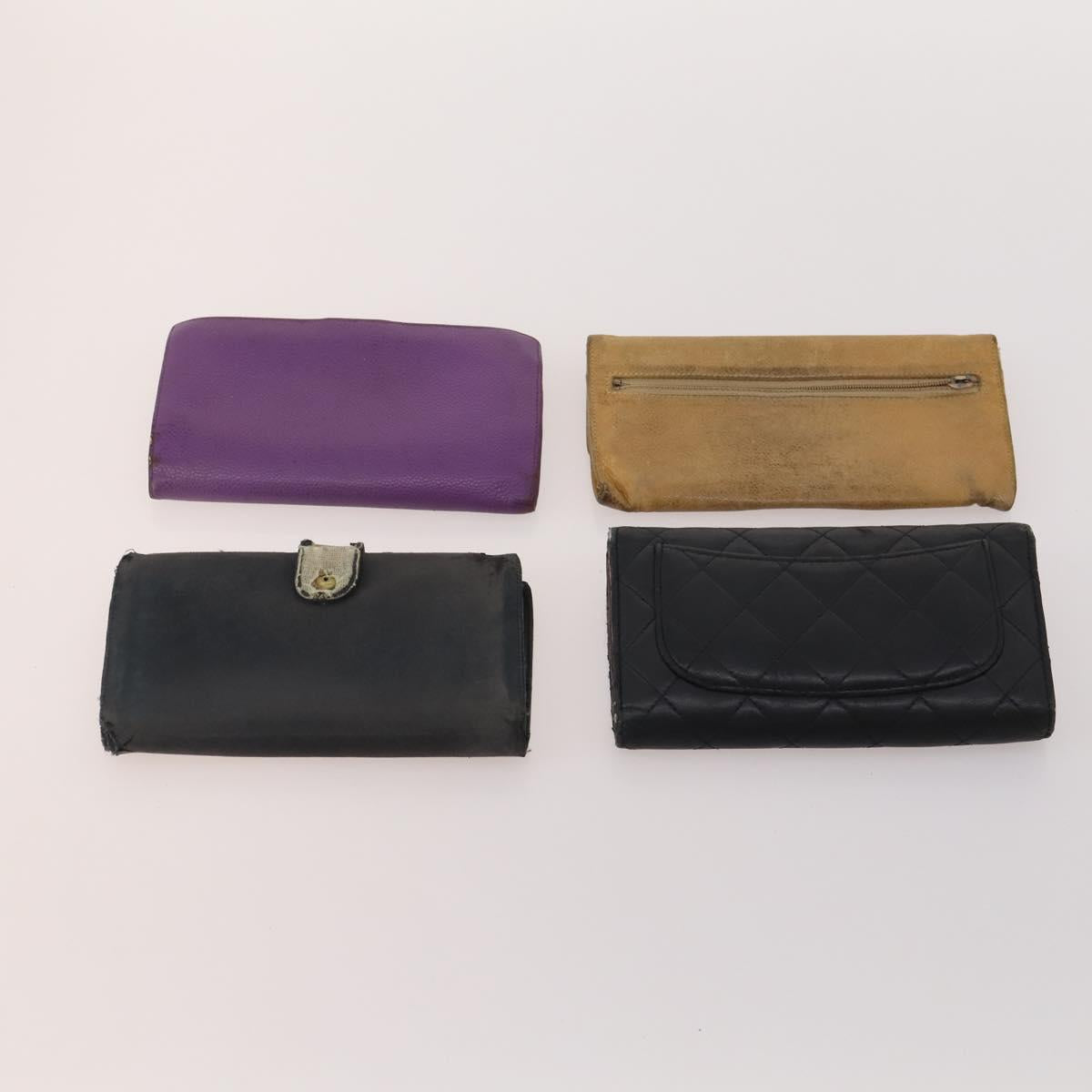 CHANEL Wallet Caviar Skin 10 Set Black Beige purple CC Auth CB156