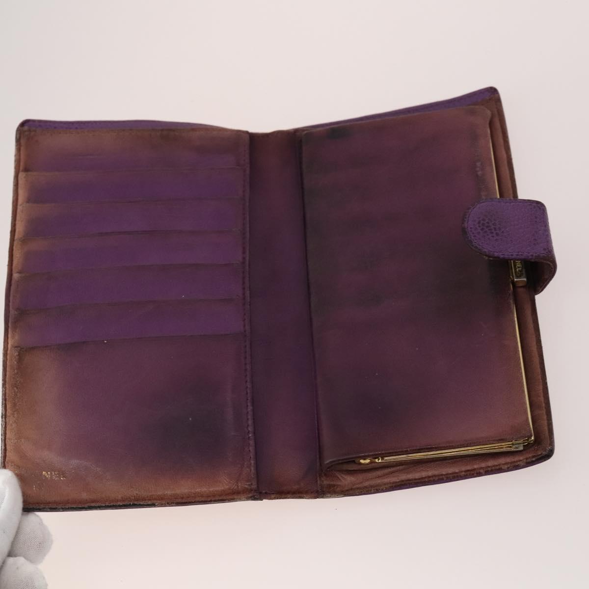 CHANEL Wallet Caviar Skin 10 Set Black Beige purple CC Auth CB156