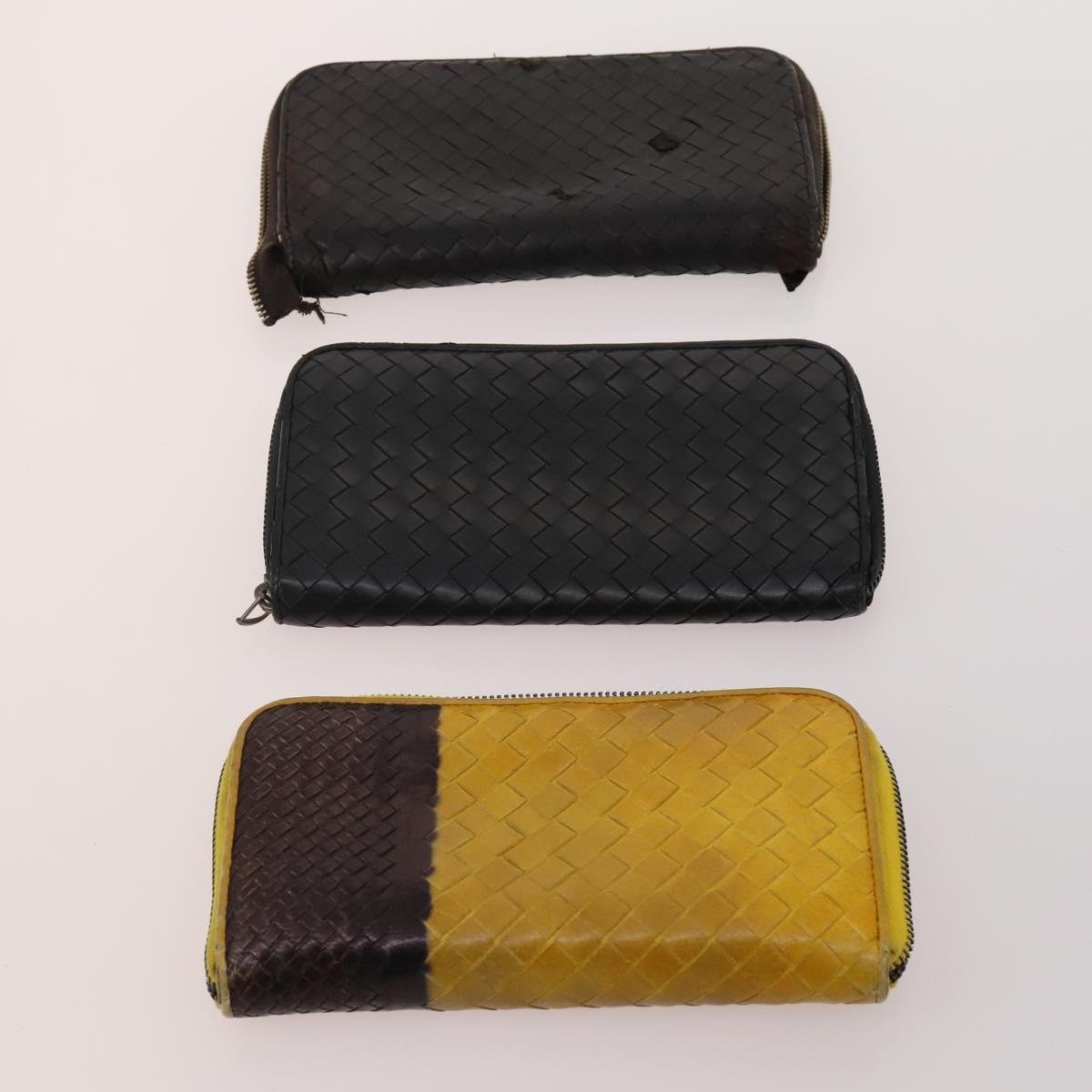 BOTTEGA VENETA INTRECCIATO Wallet Leather 10 Set Black Brown yellow Auth CB158