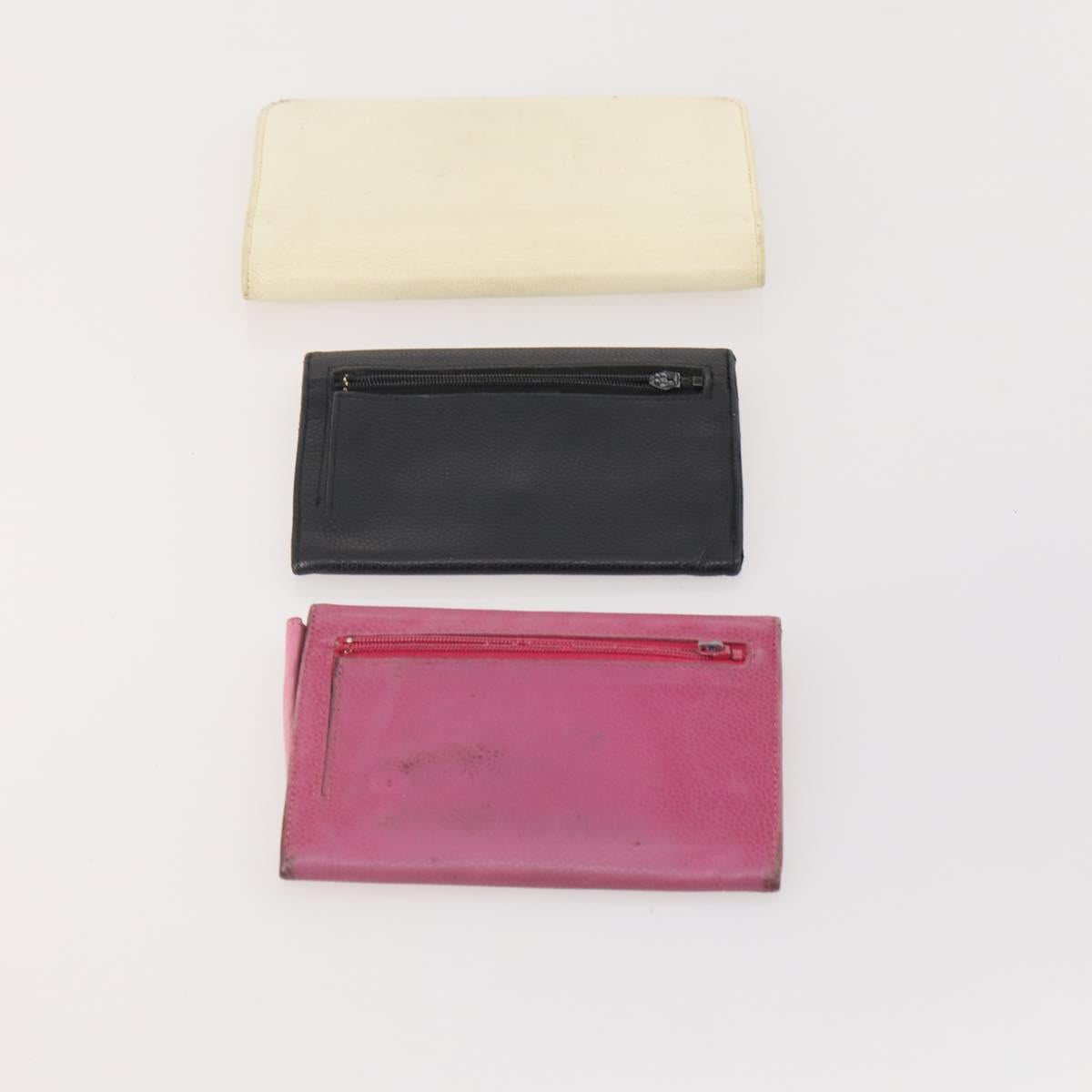 CHANEL Wallet Caviar Skin 10 Set Black White pink CC Auth CB170